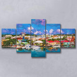 St Johns Antigua Barbuda Town Skyline 5 Pieces Mixed Canvas Prints Wall Art Home Decor