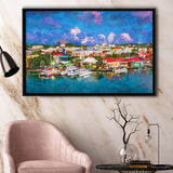 St Johns Antigua Barbuda Town Skyline City Art Watercolor Framed Canvas Prints Wall Art Home Decor,Floating Frame