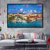 St Johns Antigua Barbuda Town Skyline City Art Watercolor Framed Canvas Prints Wall Art Home Decor,Floating Frame