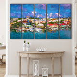 St Johns Antigua Barbuda Town Skyline 5 Pieces Extra Large Canvas Prints Wall Art Home Decor