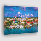 St Johns Antigua Barbuda Town Skyline City Art Watercolor Canvas Prints Wall Art Home Decor, Large Canvas