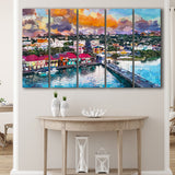 St Johns Antigua Port Skyline Twilight 5 Pieces Extra Large Canvas Prints Wall Art Home Decor