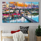 St Johns Antigua Port Skyline Twilight 5 Pieces Extra Large Canvas Prints Wall Art Home Decor