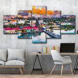St Johns Antigua Port Skyline Twilight 5 Pieces Mixed Canvas Prints Wall Art Home Decor