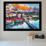 St Johns Antigua Port Skyline Twilight City Art Watercolor Framed Art Prints Wall Art Decor,Framed Picture