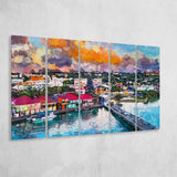 St Johns Antigua Port Skyline Twilight 5 Pieces Extra Large Canvas Prints Wall Art Home Decor