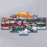 St Johns Antigua Port Skyline Twilight 5 Pieces Mixed Canvas Prints Wall Art Home Decor