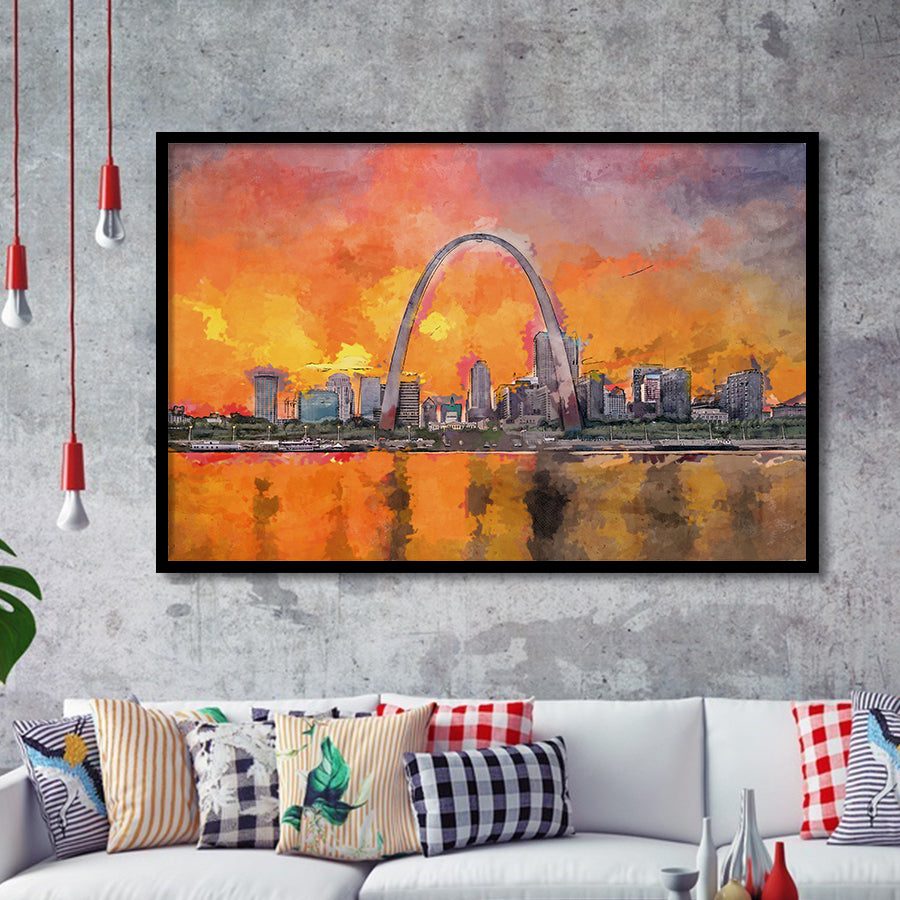 St Louis Missouri Usa Downtown Cityscape City Art Watercolor Framed Art Prints Wall Art Decor,Framed Picture