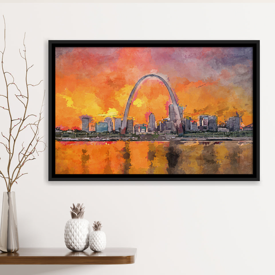 St Louis Missouri Usa Downtown Cityscape City Art Watercolor Framed Canvas Prints Wall Art Home Decor,Floating Frame