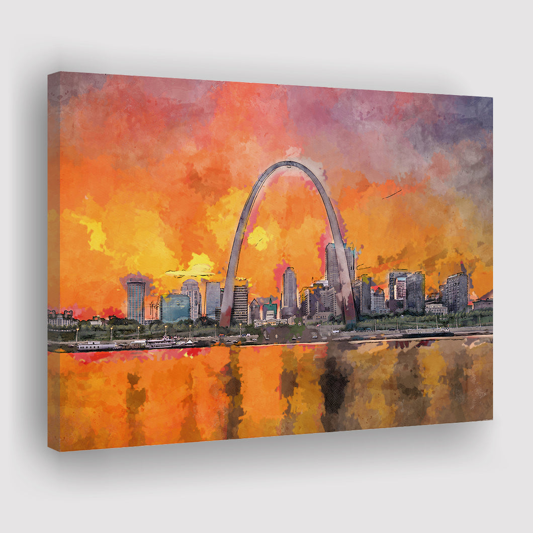 St Louis Arch Wall Decor Watercolor Painting Skyline Print 