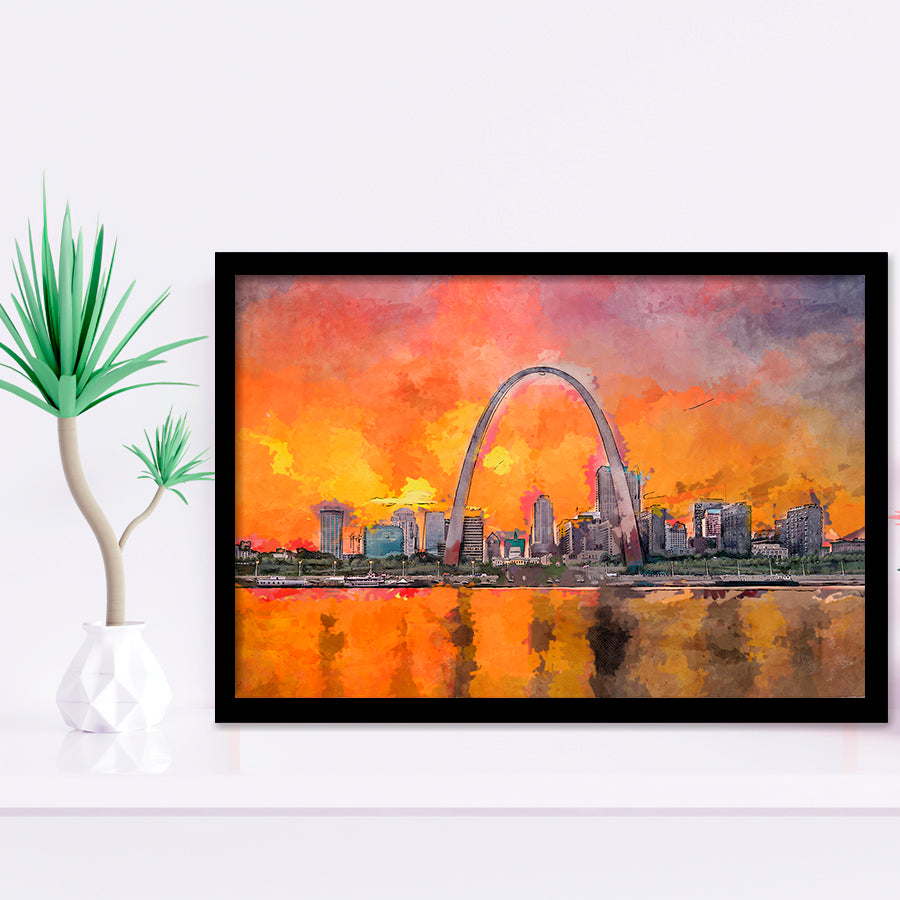St Louis Missouri Usa Downtown Cityscape City Art Watercolor Framed Art Prints Wall Art Decor,Framed Picture