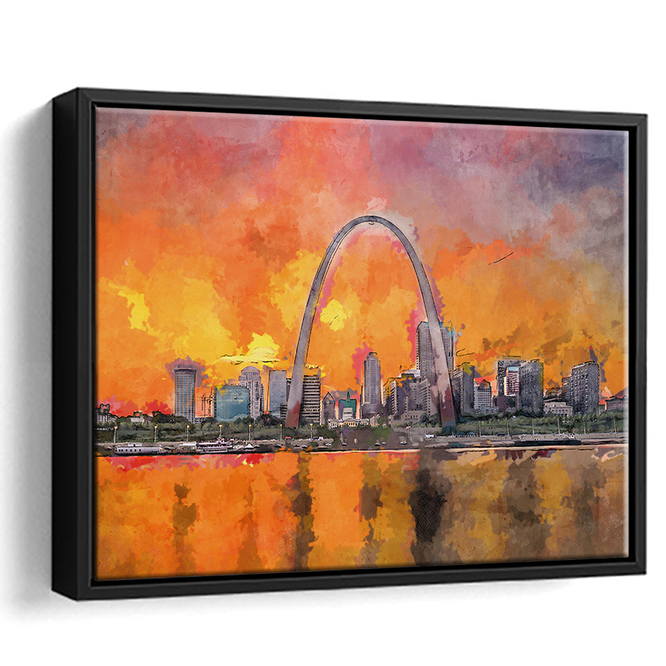 St Louis Missouri Usa Downtown Cityscape City Art Watercolor Framed Canvas Prints Wall Art Home Decor,Floating Frame