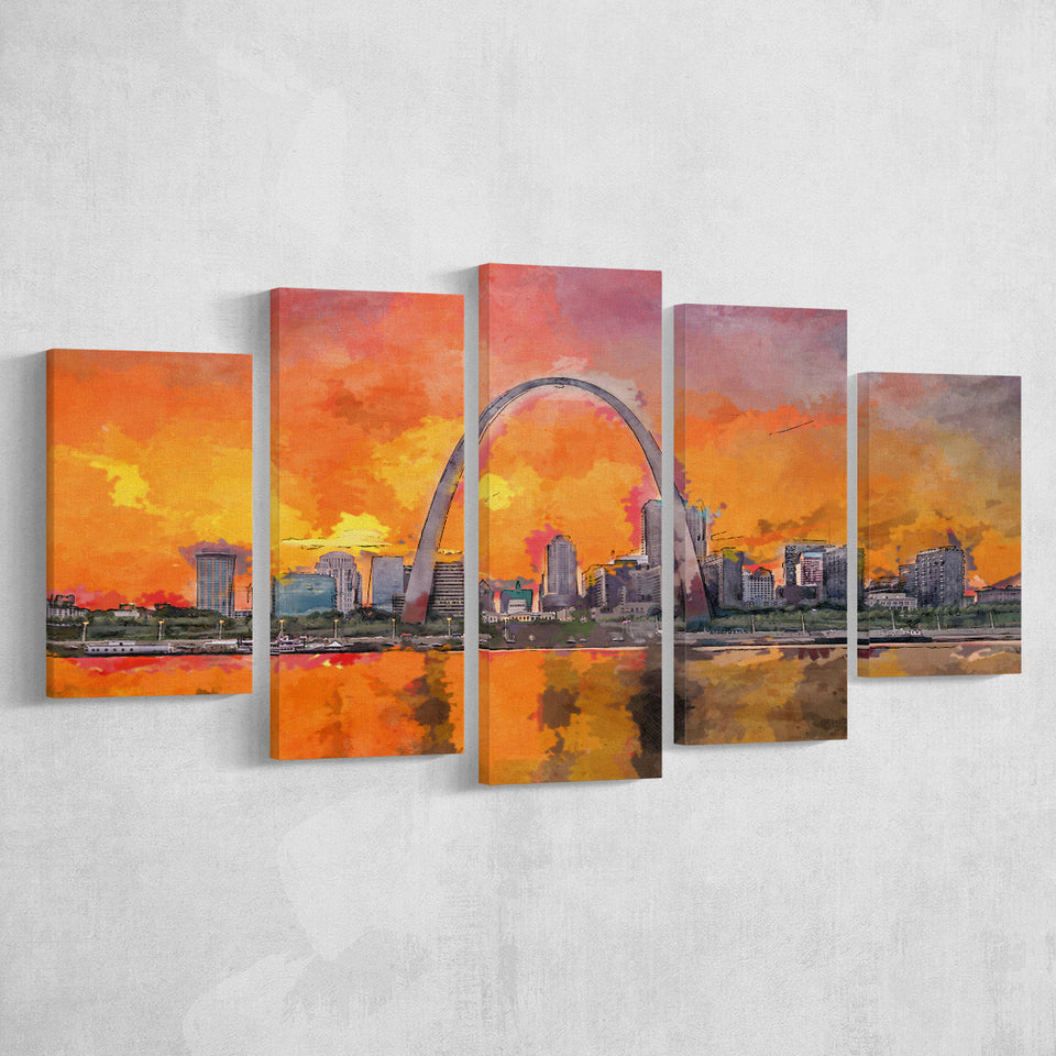 St Louis Missouri Usa Downtown Cityscape 5 Pieces Mixed Canvas Prints Wall Art Home Decor