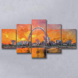 St Louis Missouri Usa Downtown Cityscape 5 Pieces Mixed Canvas Prints Wall Art Home Decor