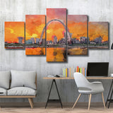 St Louis Missouri Usa Downtown Cityscape 5 Pieces Mixed Canvas Prints Wall Art Home Decor