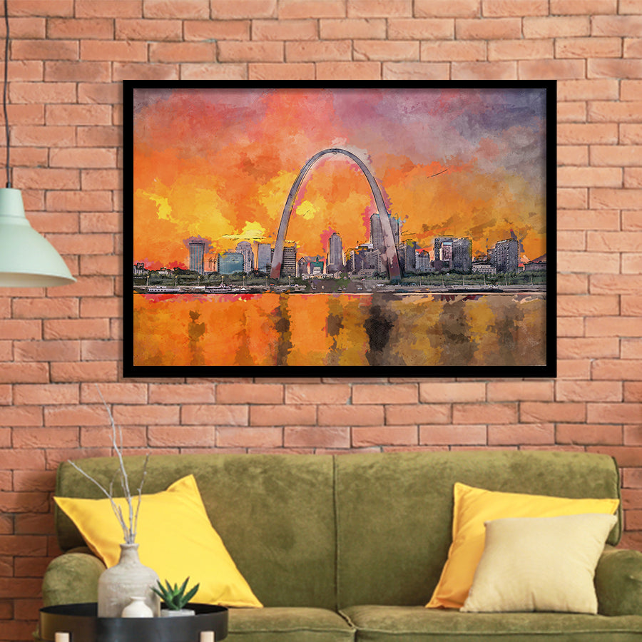 St Louis Missouri Usa Downtown Cityscape City Art Watercolor Framed Art Prints Wall Art Decor,Framed Picture