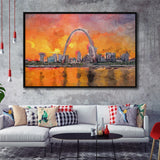 St Louis Missouri Usa Downtown Cityscape City Art Watercolor Framed Canvas Prints Wall Art Home Decor,Floating Frame