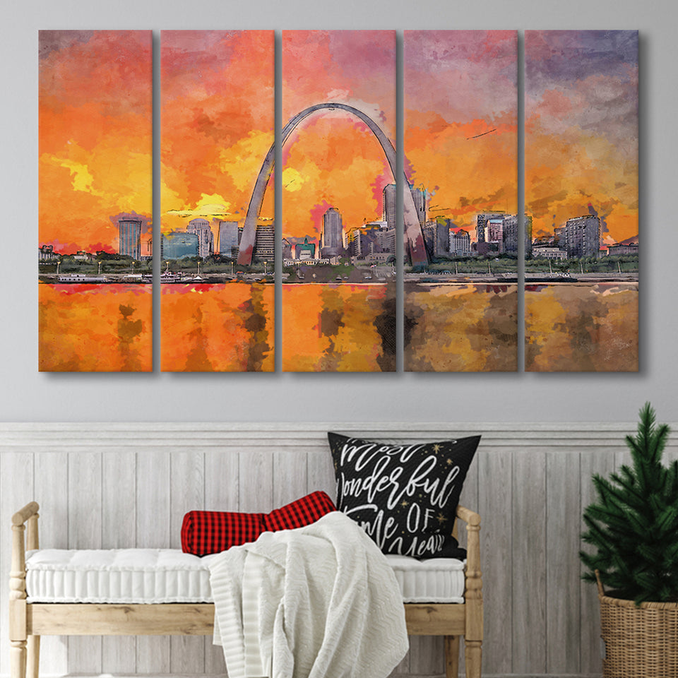 St Louis Missouri Usa Downtown Cityscape 5 Pieces Extra Large Canvas Prints Wall Art Home Decor