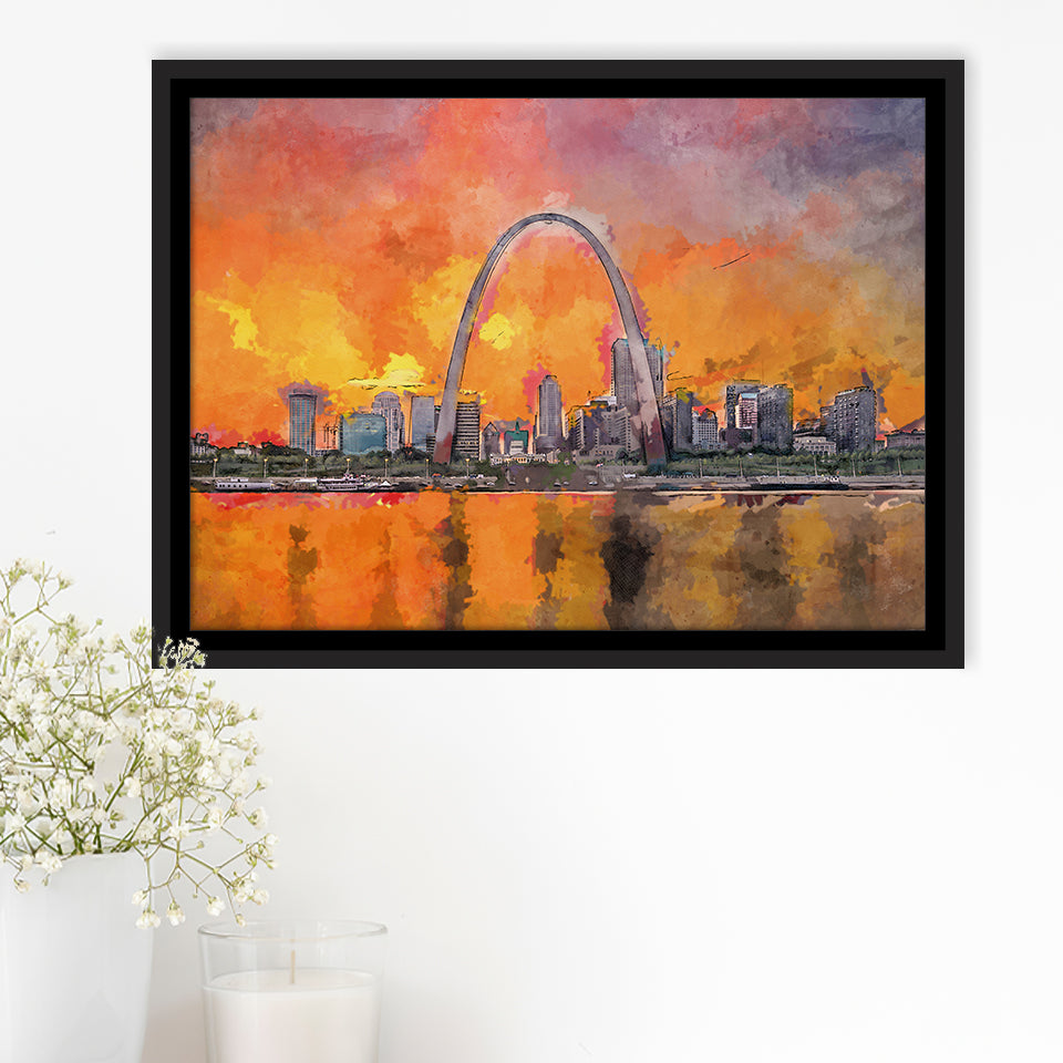 St Louis Missouri Usa Downtown Cityscape City Art Watercolor Framed Canvas Prints Wall Art Home Decor,Floating Frame
