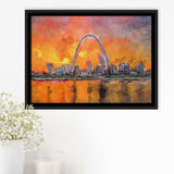 St Louis Missouri Usa Downtown Cityscape City Art Watercolor Framed Canvas Prints Wall Art Home Decor,Floating Frame