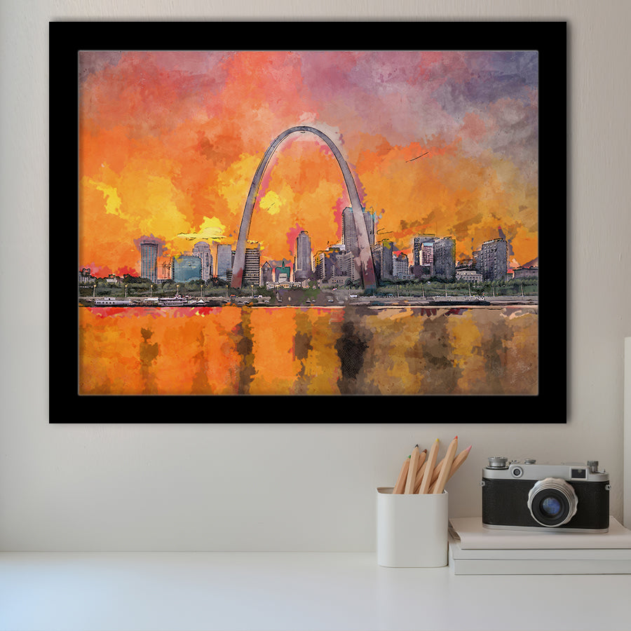 St Louis Missouri Usa Downtown Cityscape City Art Watercolor Framed Art Prints Wall Art Decor,Framed Picture