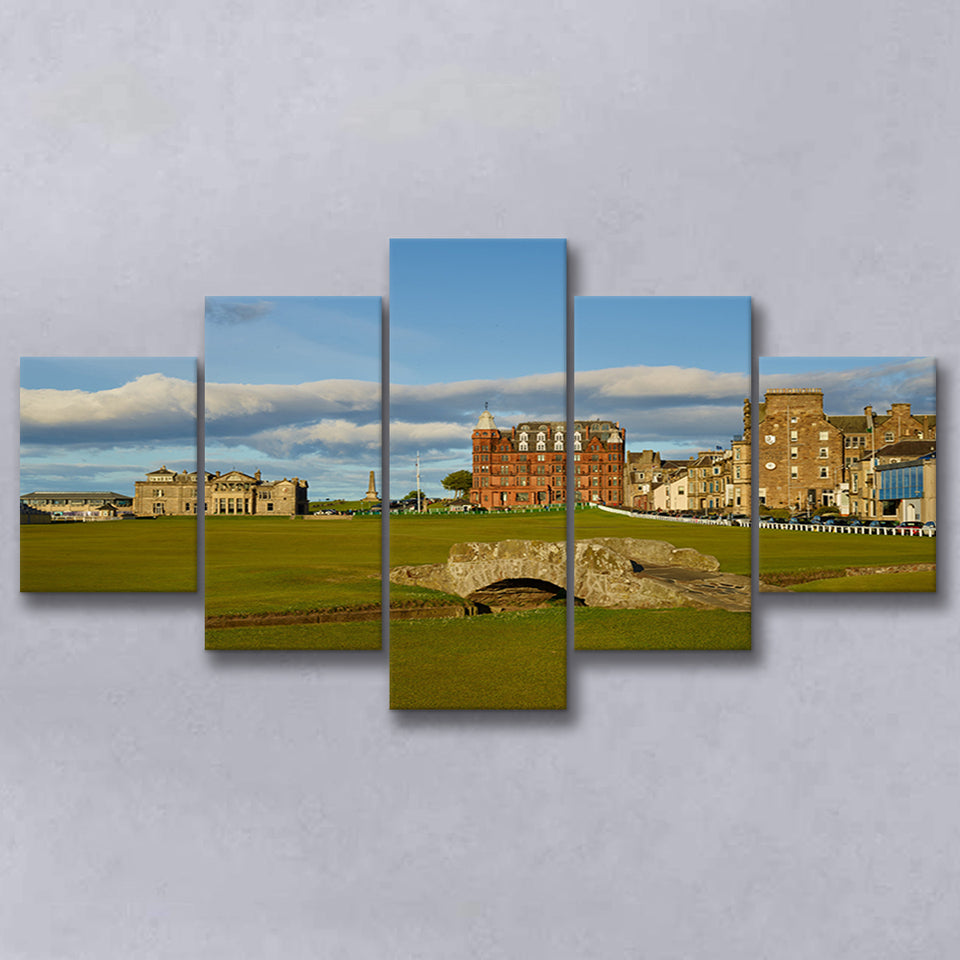 St Andrews Golf Club,Old Course Hole 18, St Andrews, Scotland, Golf Art Print, 5 Panels Canvas Prints Wall Art Decor
