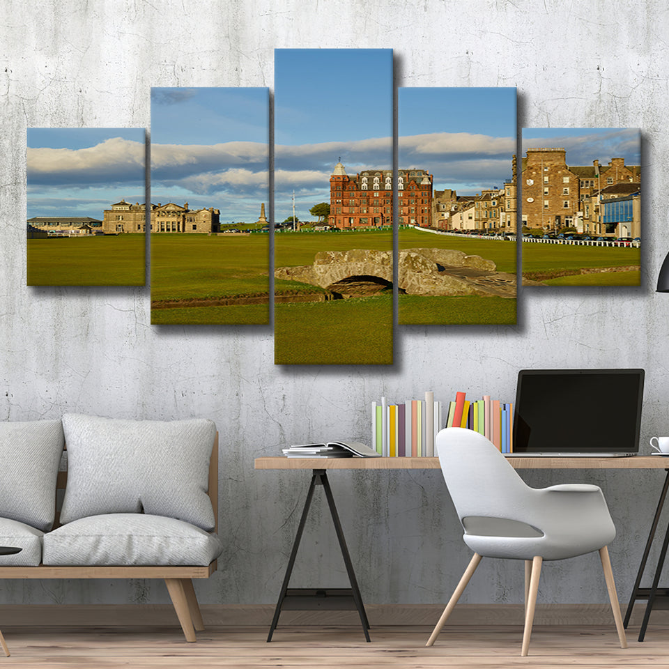 St Andrews Golf Club,Old Course Hole 18, St Andrews, Scotland, Golf Art Print, 5 Panels Canvas Prints Wall Art Decor