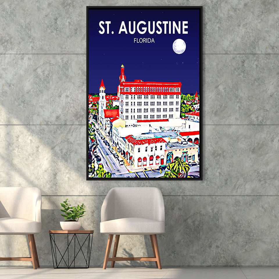 St Augustine FL Art V1, Large Canvas, Framed Canvas Print Wall Art Home Decor, Floating Frame