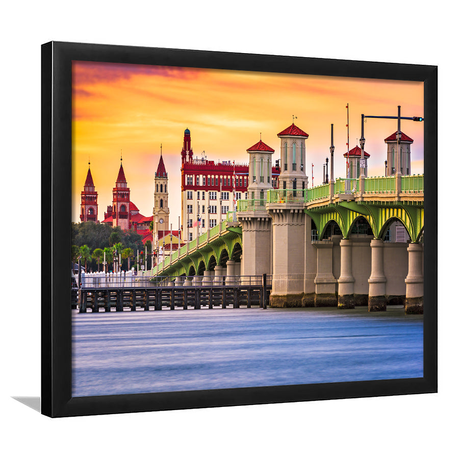 St Augustine Florida USA city skyline and Bridge of Lions Framed Art Prints Wall Decor - Painting Art, Wall Art, Home Decor