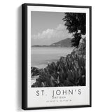 St. John'S, Antigua Black And White Art Framed Canvas Prints Wall Art Home Decor, Floating Frame