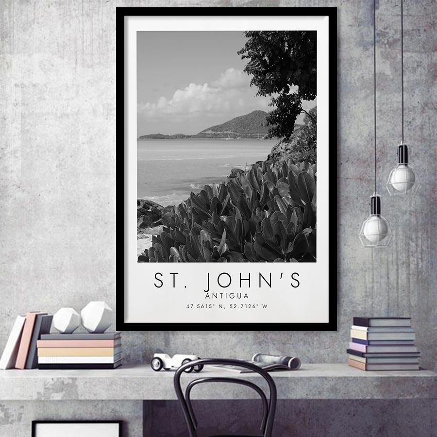 St. John'S, Antigua Black And White Art Framed Art Prints Wall Art Decor, Framed Picture