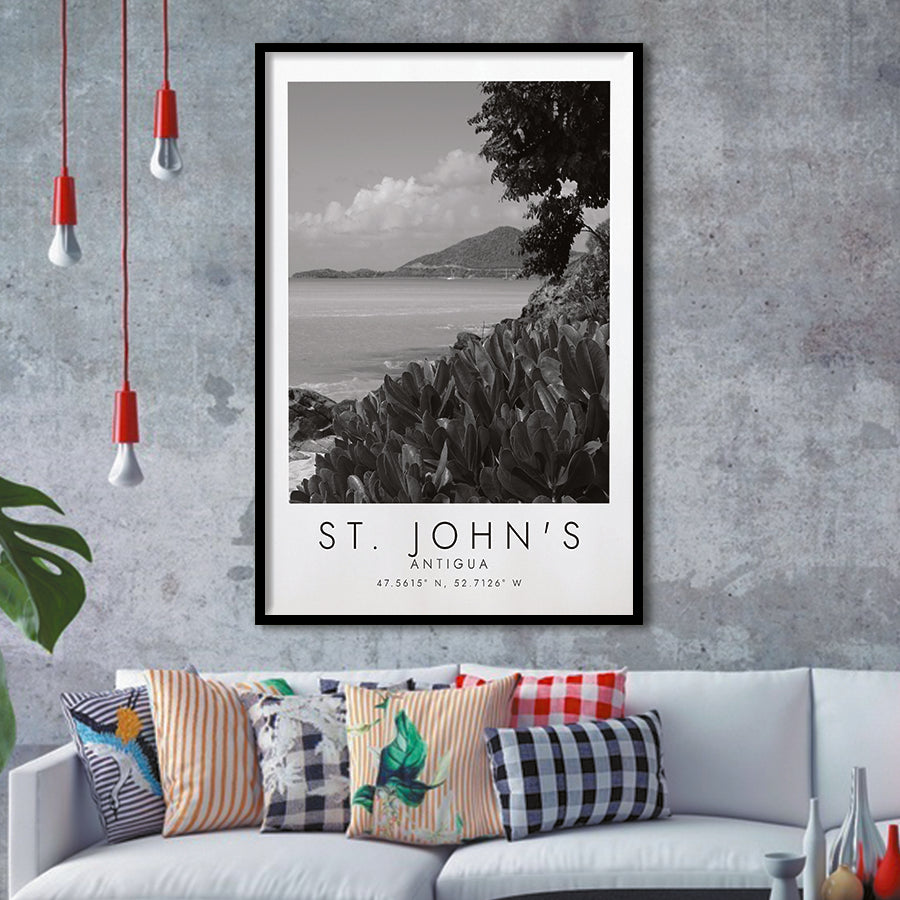 St. John'S, Antigua Black And White Art Framed Art Prints Wall Art Decor, Framed Picture