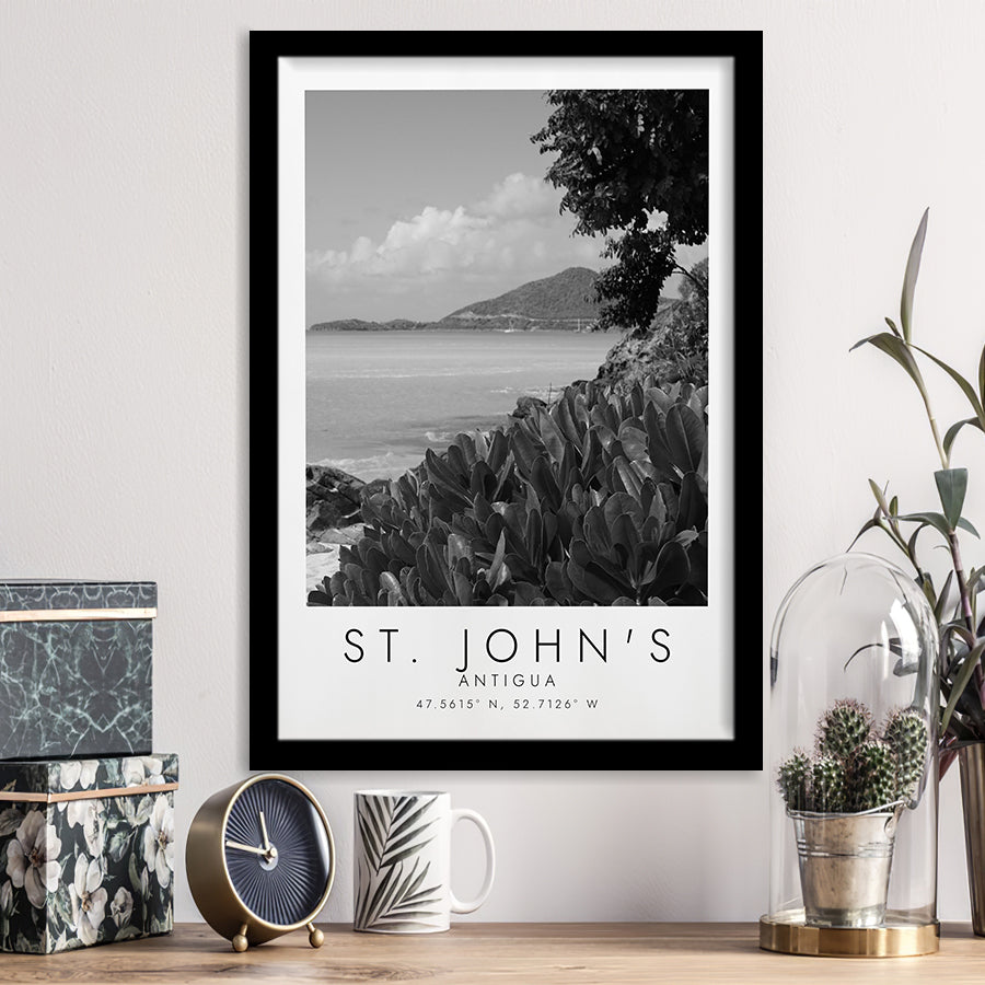 St. John'S, Antigua Black And White Art Framed Art Prints Wall Art Decor, Framed Picture