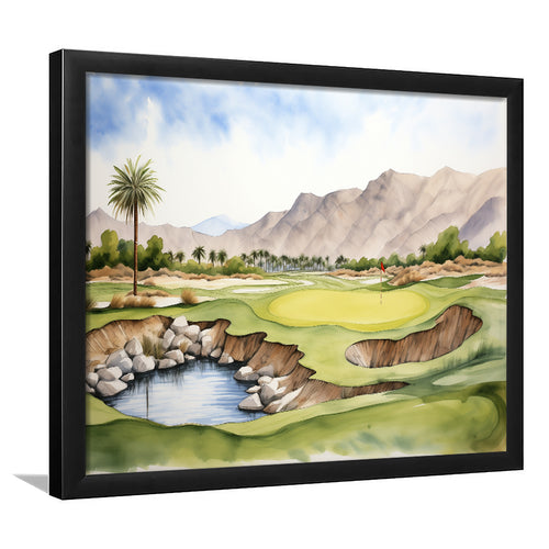 Stadium Golf Course Ink Watercolor Painting Framed Art Prints Wall Decor, Framed Painting Art
