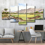 Stadium Golf Course Ink Watercolor Painting Mixed 5 Panel Large Canvas Prints Wall Art Decor
