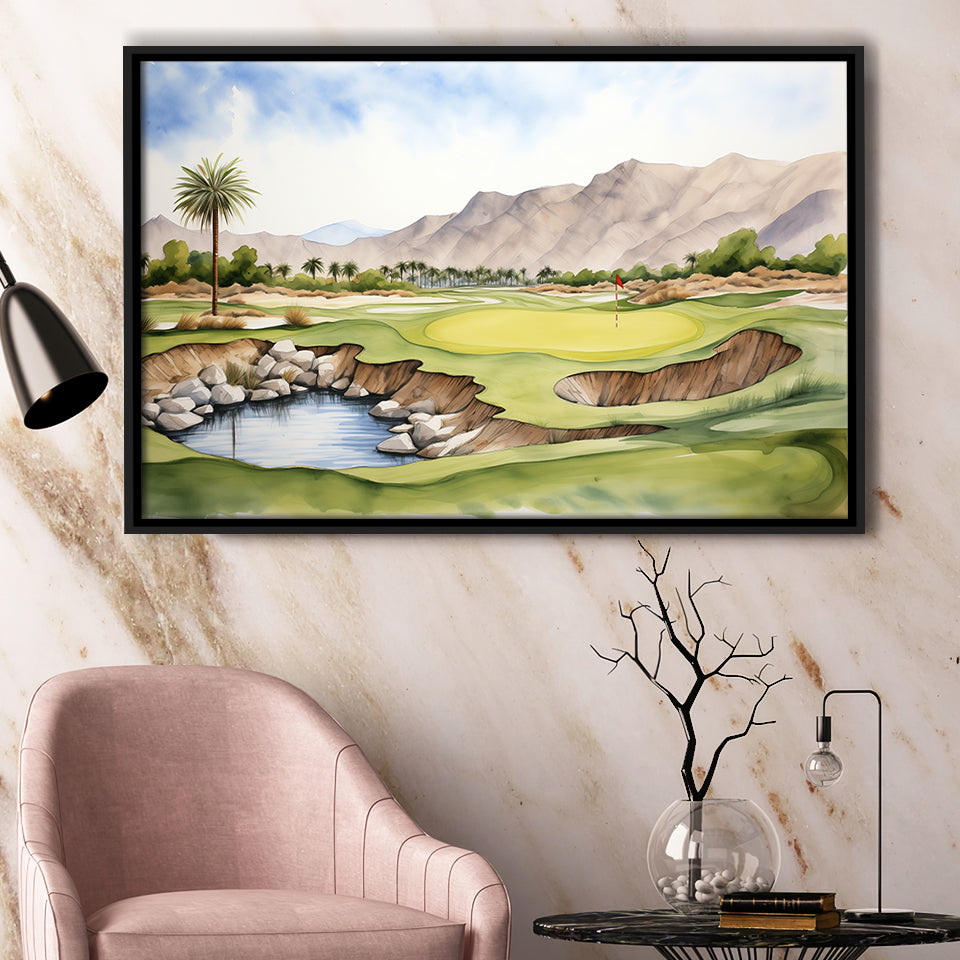 Stadium Golf Course Ink Watercolor Painting, Framed Canvas Prints Wall Art Decor, Floating Frame