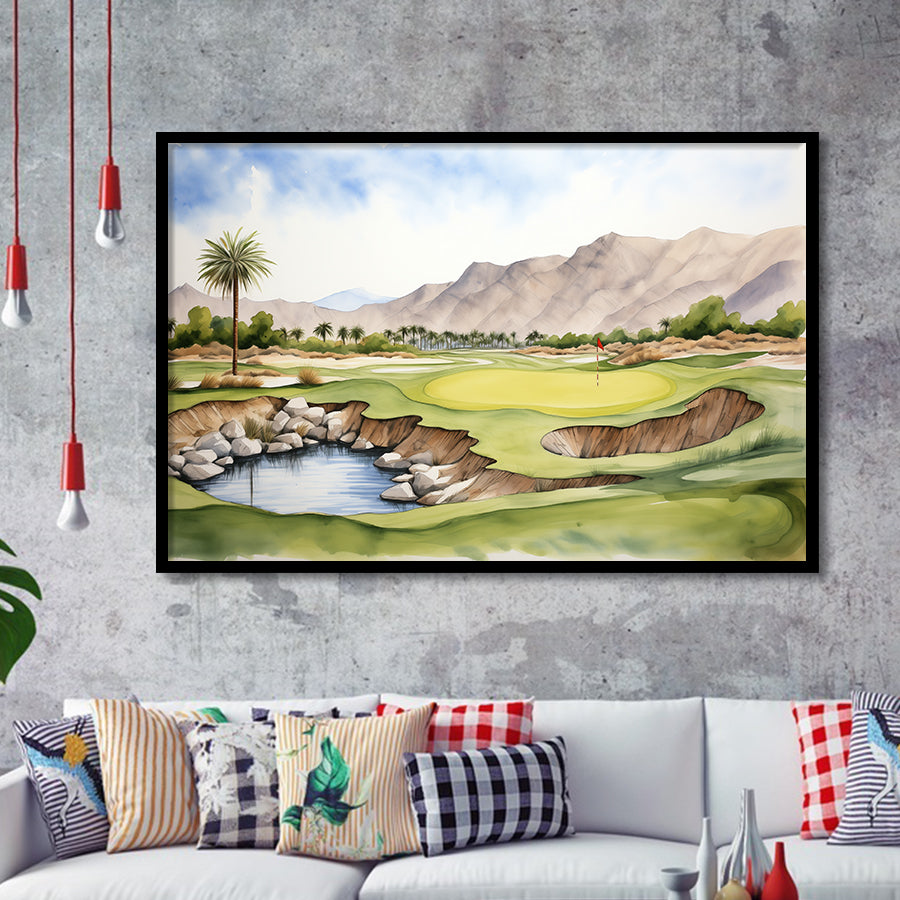 Stadium Golf Course Ink Watercolor Painting Framed Art Prints Wall Decor, Framed Painting Art