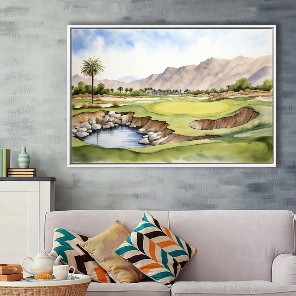 Stadium Golf Course Ink Watercolor Painting, Framed Canvas Prints Wall Art Decor, Floating Frame