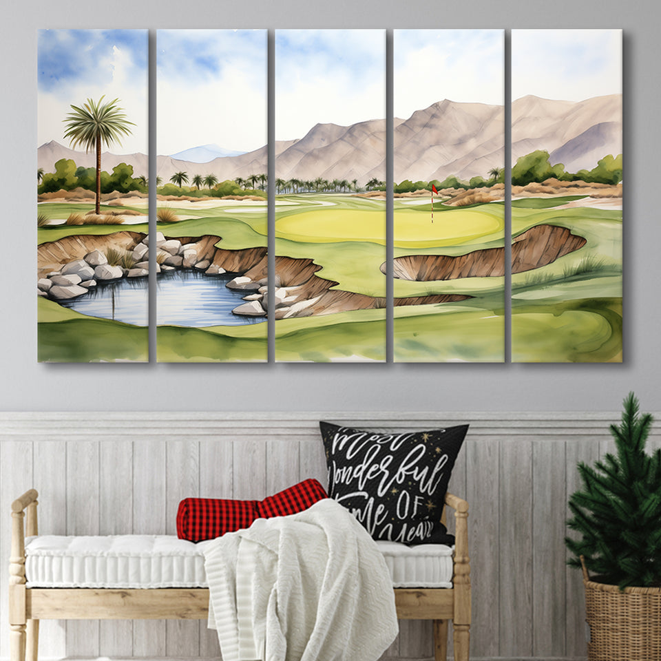 Stadium Golf Course Ink Watercolor Painting,5 Panel Extra Large Canvas Prints Wall Art Decor
