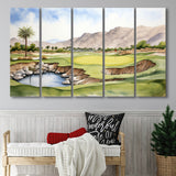 Stadium Golf Course Ink Watercolor Painting,5 Panel Extra Large Canvas Prints Wall Art Decor