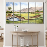Stadium Golf Course Ink Watercolor Painting,5 Panel Extra Large Canvas Prints Wall Art Decor
