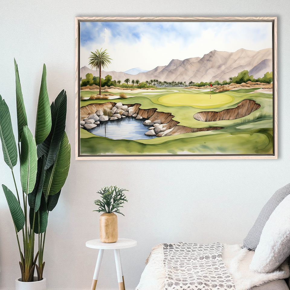 Stadium Golf Course Ink Watercolor Painting, Framed Canvas Prints Wall Art Decor, Floating Frame