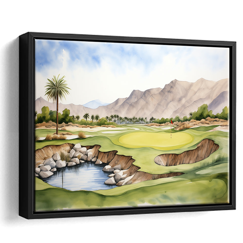 Stadium Golf Course Ink Watercolor Painting, Framed Canvas Prints Wall Art Decor, Floating Frame