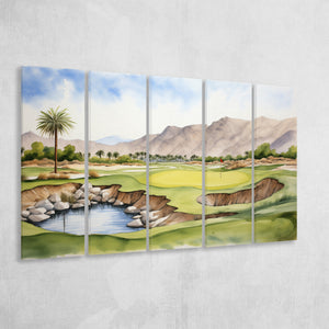 Stadium Golf Course Ink Watercolor Painting,5 Panel Extra Large Canvas Prints Wall Art Decor
