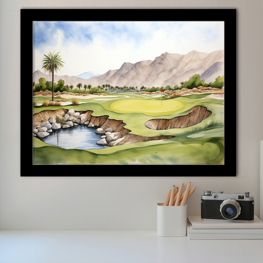 Stadium Golf Course Ink Watercolor Painting Framed Art Prints Wall Decor, Framed Painting Art