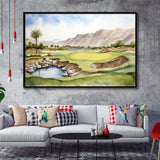 Stadium Golf Course Ink Watercolor Painting, Framed Canvas Prints Wall Art Decor, Floating Frame