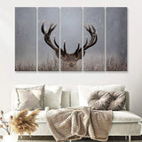 Stag Head In The Snow 5 Pieces B Canvas Prints Wall Art - Painting Canvas,Wall Decor, Multi Panel,5 Panels