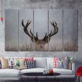 Stag Head In The Snow 5 Pieces B Canvas Prints Wall Art - Painting Canvas,Wall Decor, Multi Panel,5 Panels