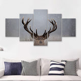 Stag Head In The Snow 5 Pieces Canvas Prints Wall Art - Painting Canvas,Wall Decor, Multi Panel,5 Panels
