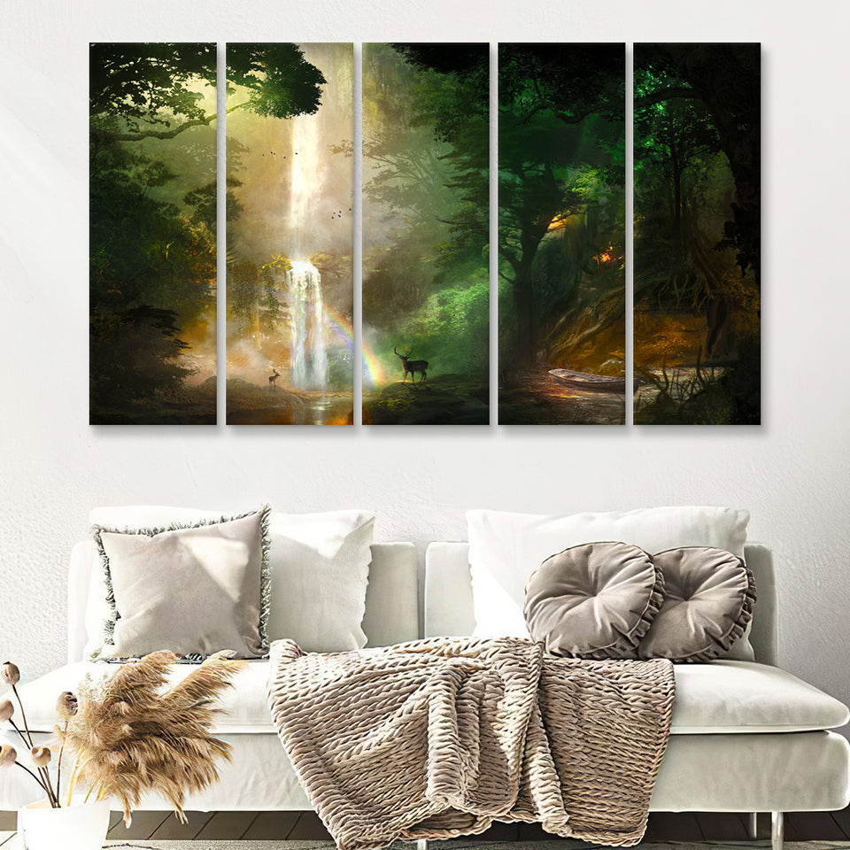 Stag In The Forest 5 Pieces B Canvas Prints Wall Art - Painting Canvas,Wall Decor, Multi Panel,5 Panels